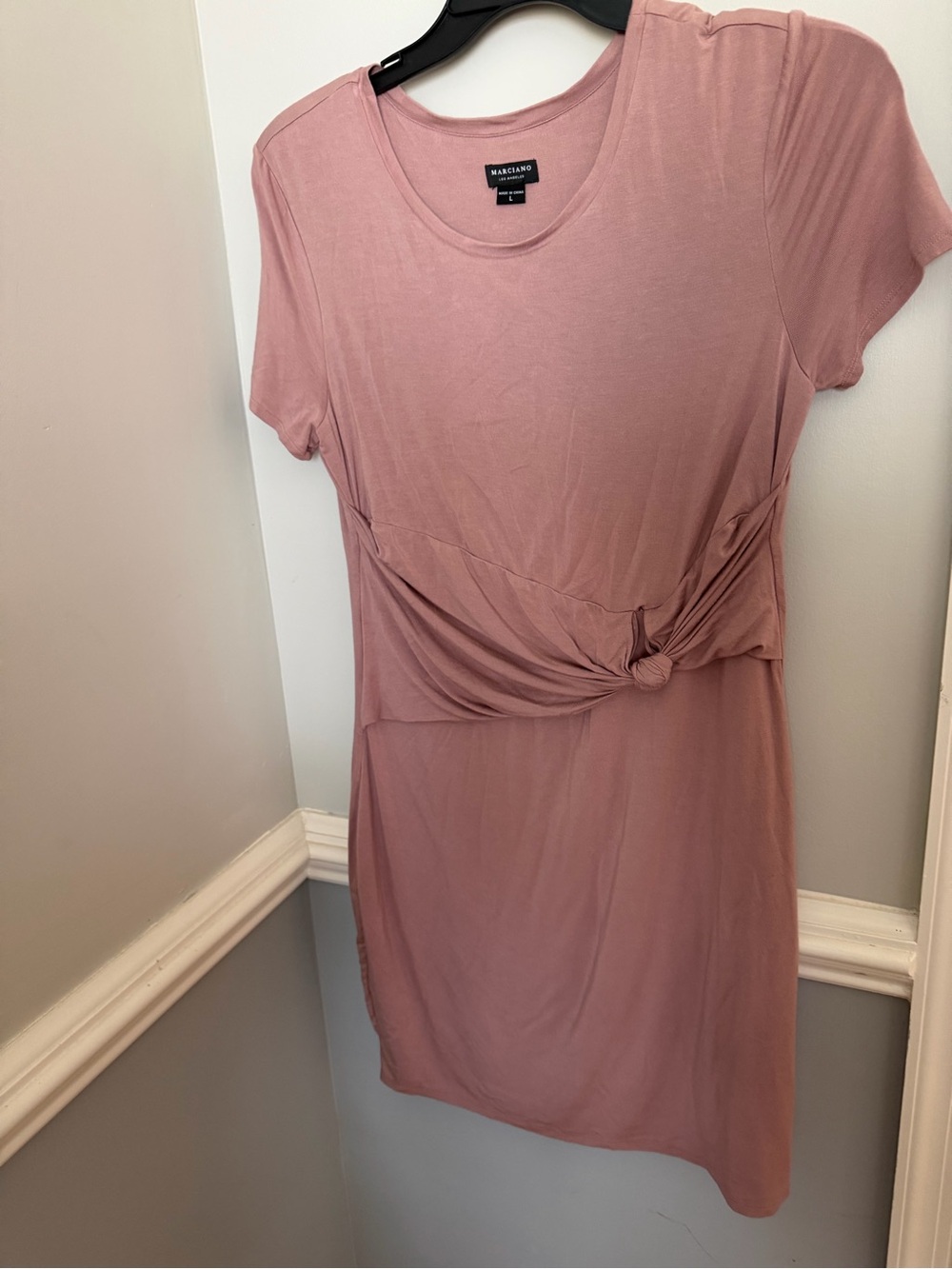 Marciano Dusty Rose Knot-Front Mini T Shirt Dress Size Large